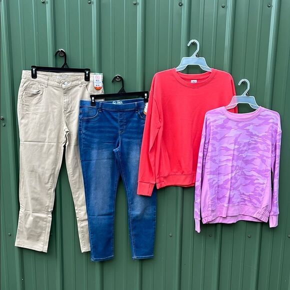 Girls Crewneck Sweatshirts Jeggings & Straight Leg Jeans 4-Piece Size XL - Picture 1 of 10